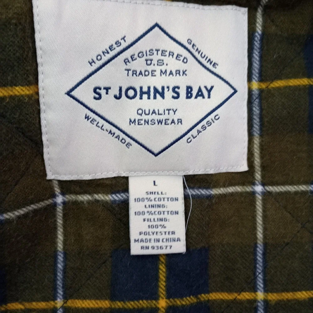 St. John's Bay Mens‎ Vest Navy Full Zip Plaid Lined Cotton Large